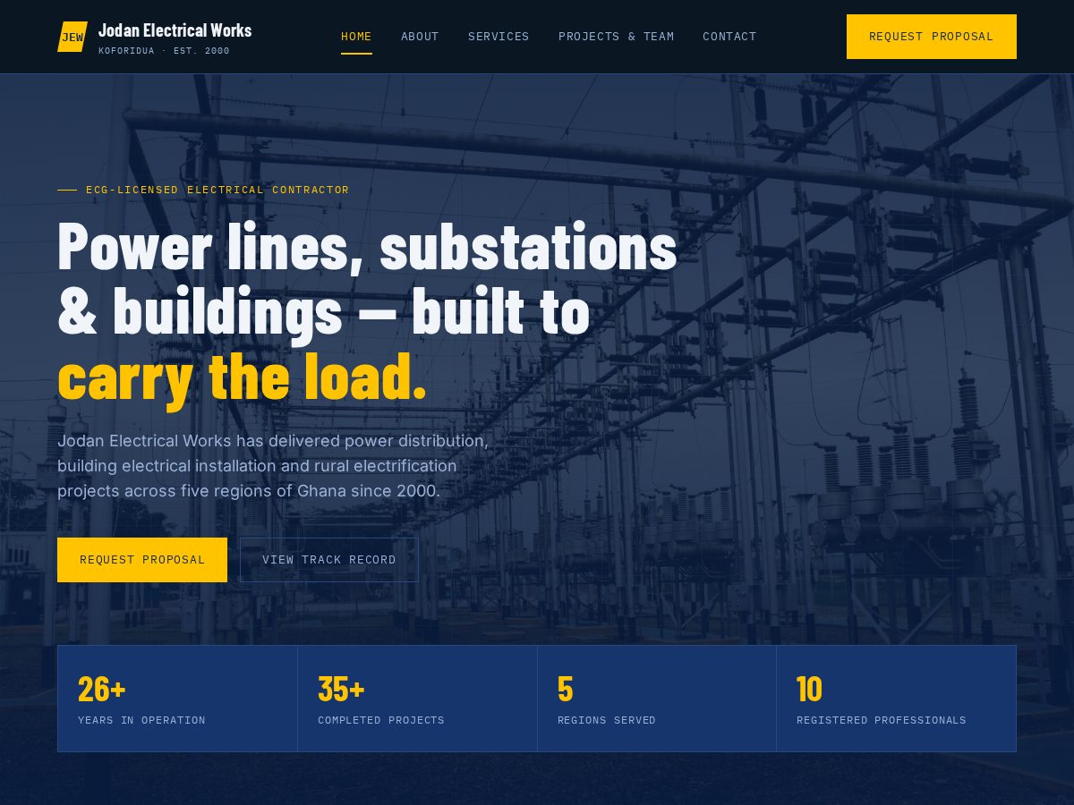 Landing-page snapshot of jodanelectricalworks.com