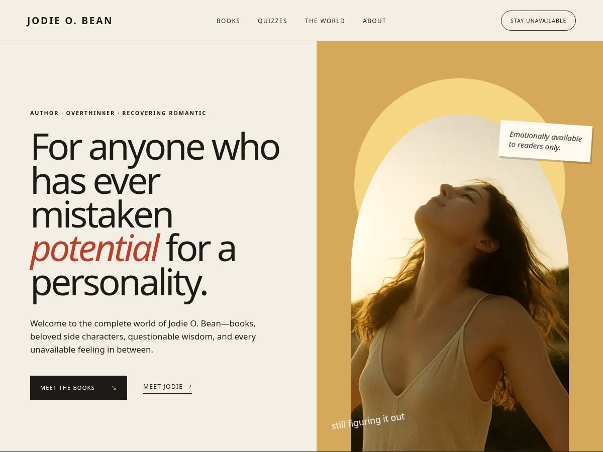 Landing-page snapshot of jodieobean.com