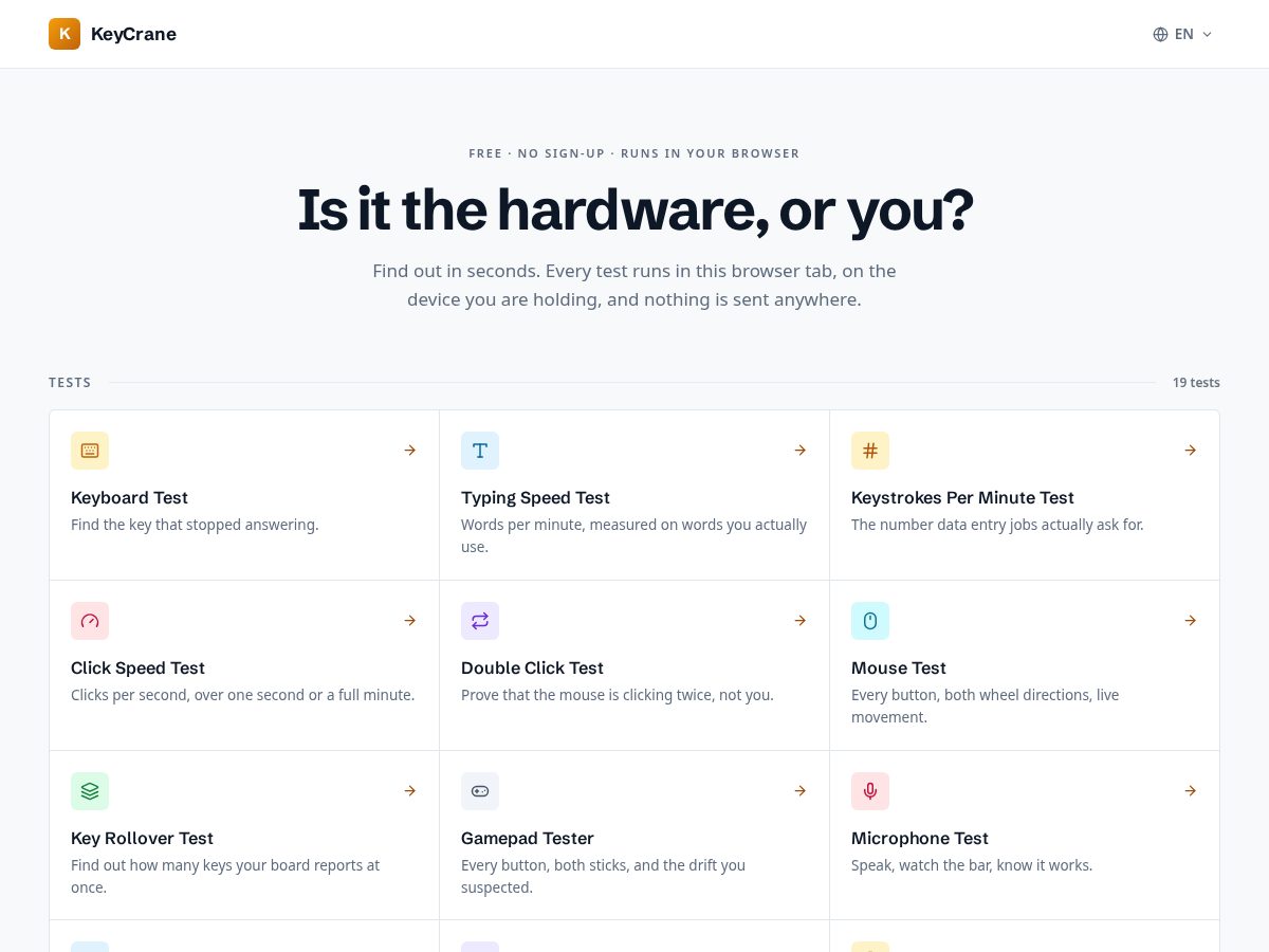 Landing-page snapshot of keycrane.com