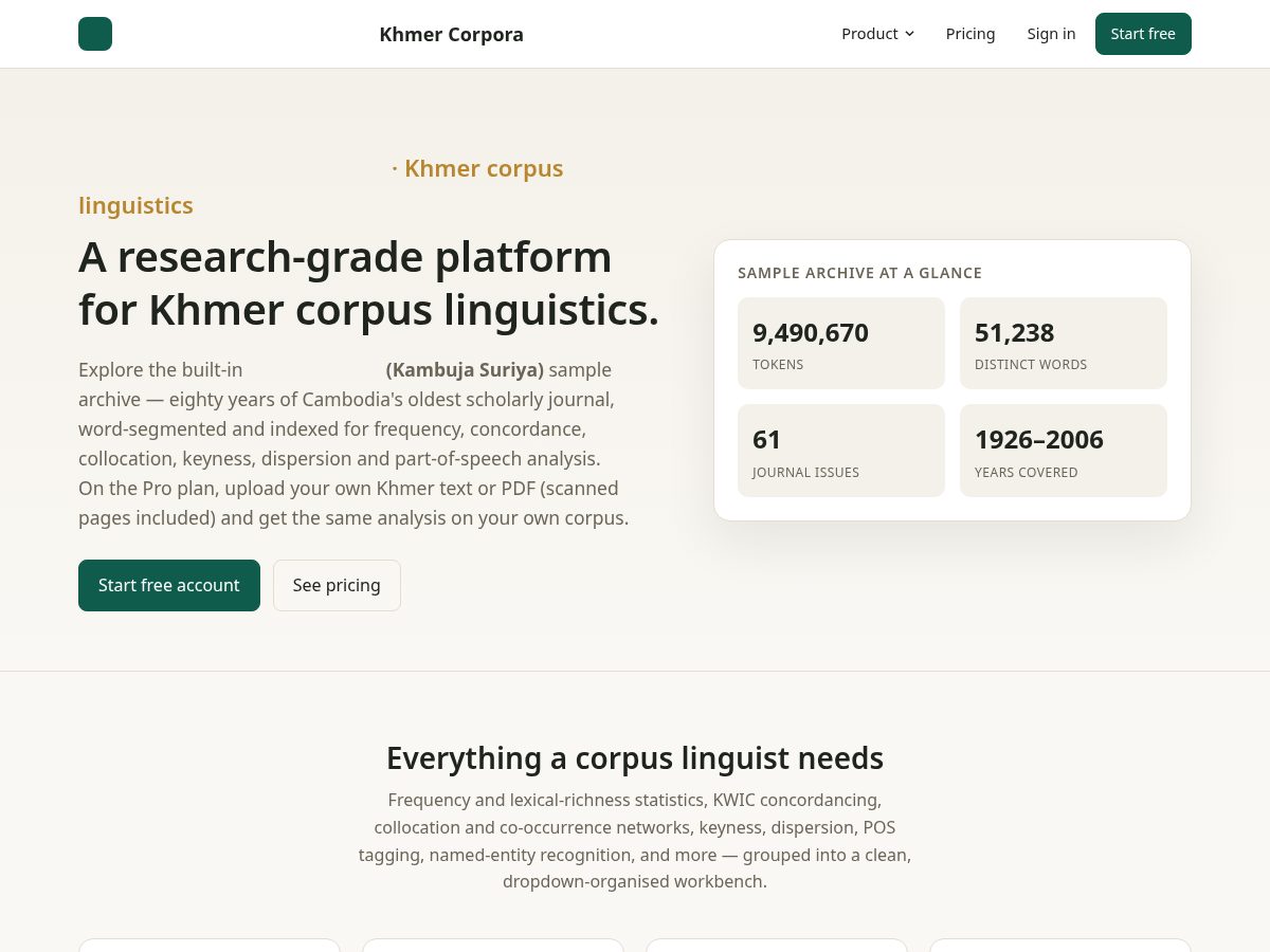 Landing-page snapshot of khmercorpus.com