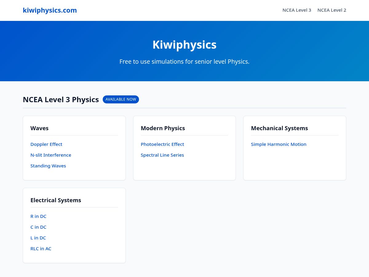 Landing-page snapshot of kiwiphysics.com