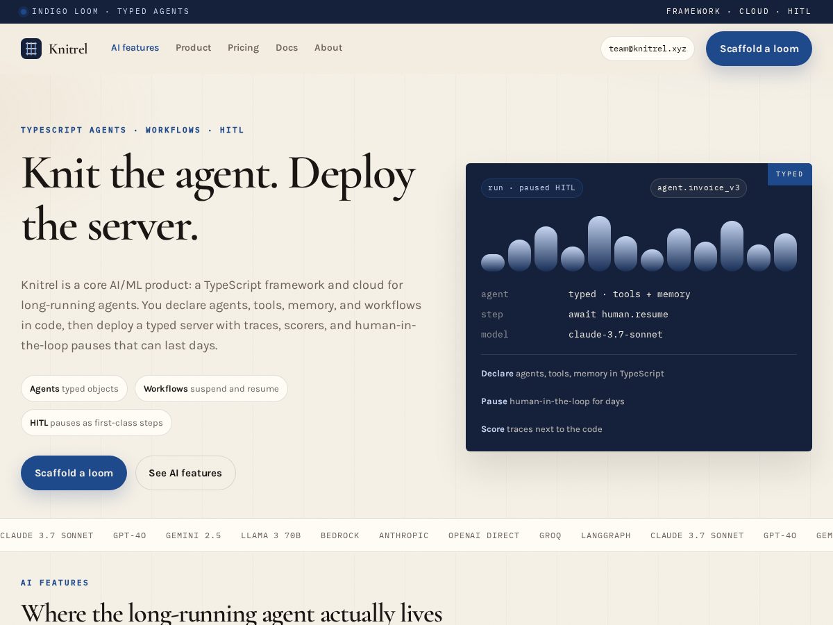Landing-page snapshot of knitrel.xyz