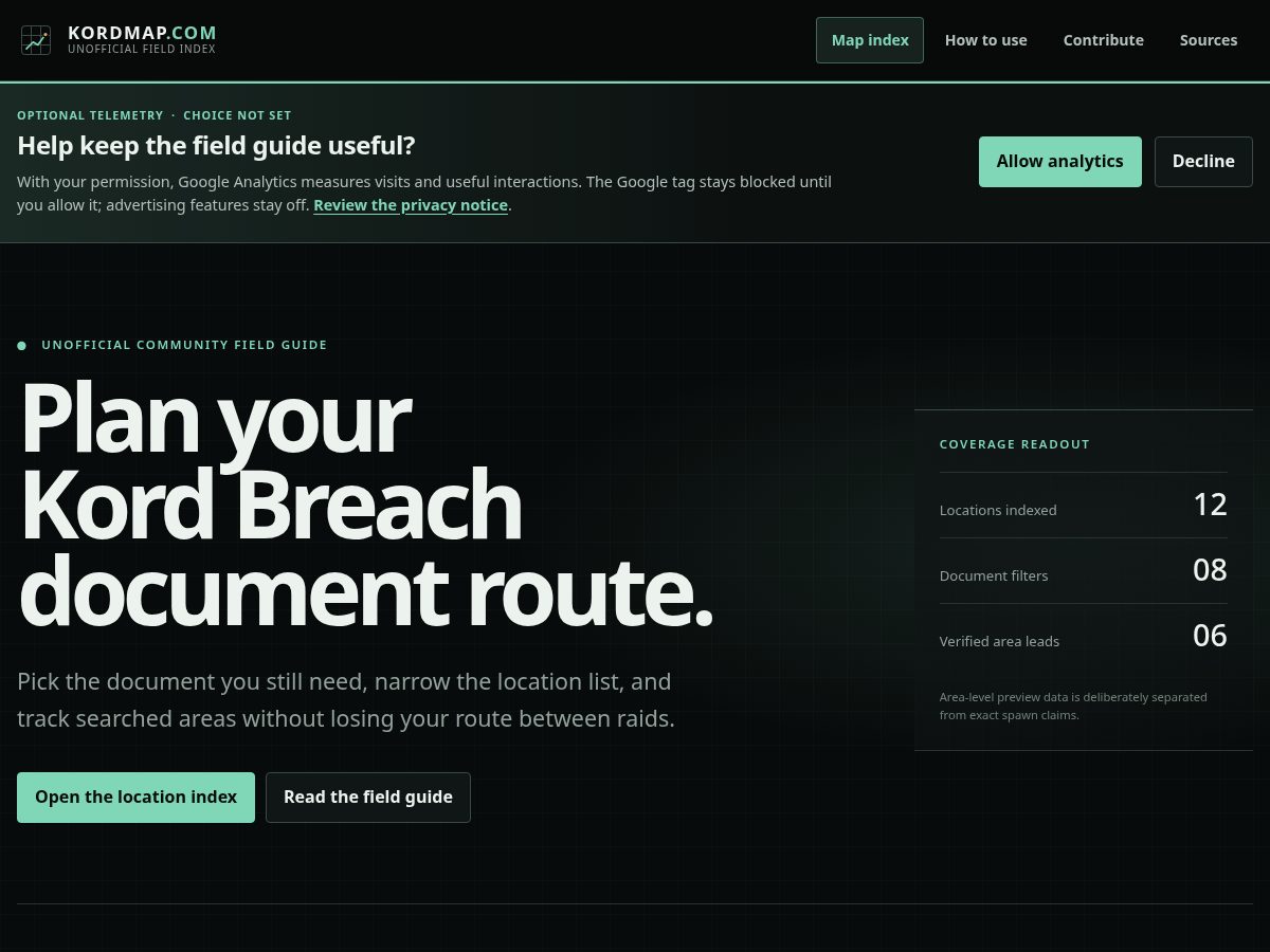 Landing-page snapshot of kordmap.com
