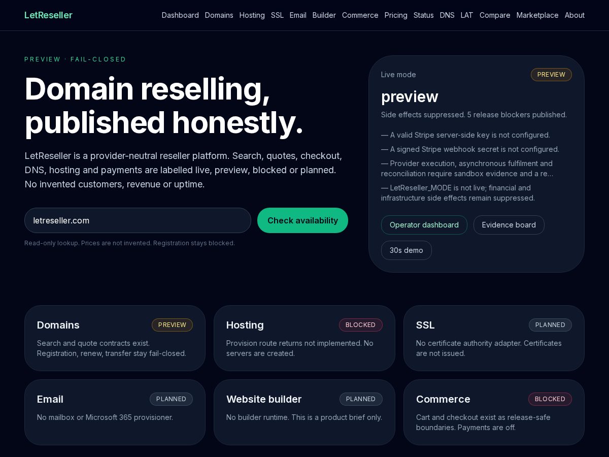 Landing-page snapshot of latreseller.lat