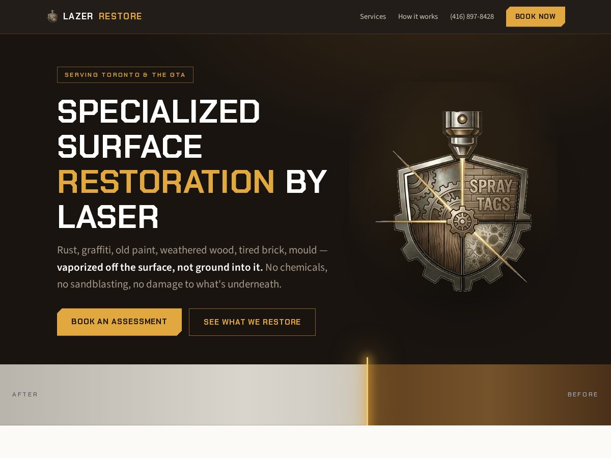 Landing-page snapshot of lazerrestore.com