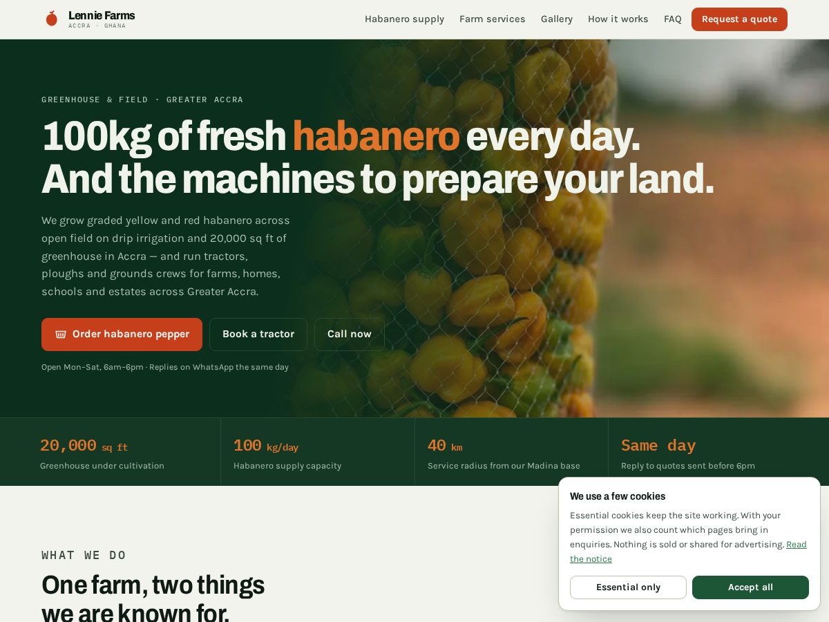 Landing-page snapshot of lenniefarms.com