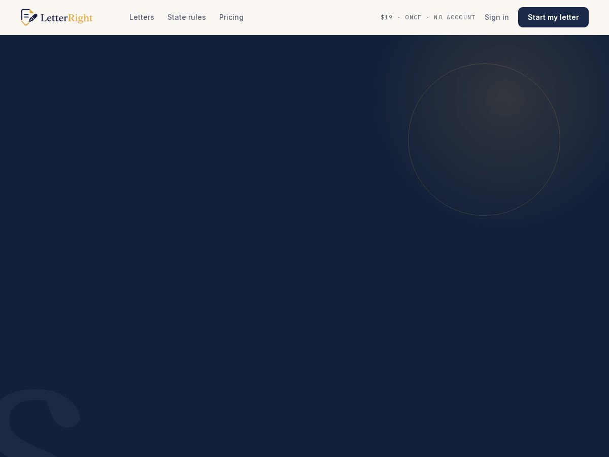 Landing-page snapshot of letterright.com