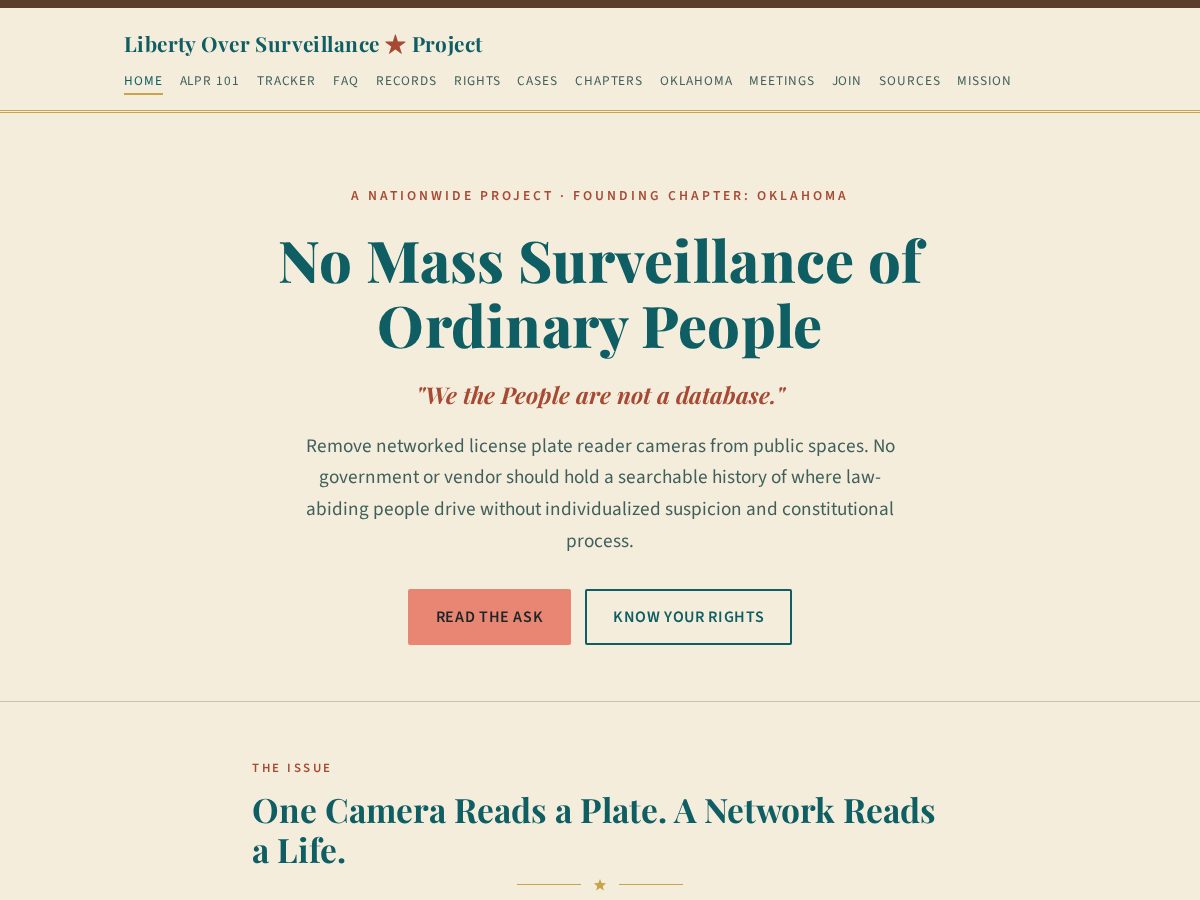 Landing-page snapshot of libertyoversurveillance.org