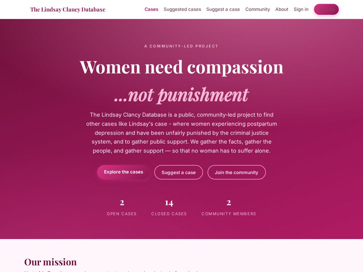 Landing-page snapshot of lindsayclancydatabase.com