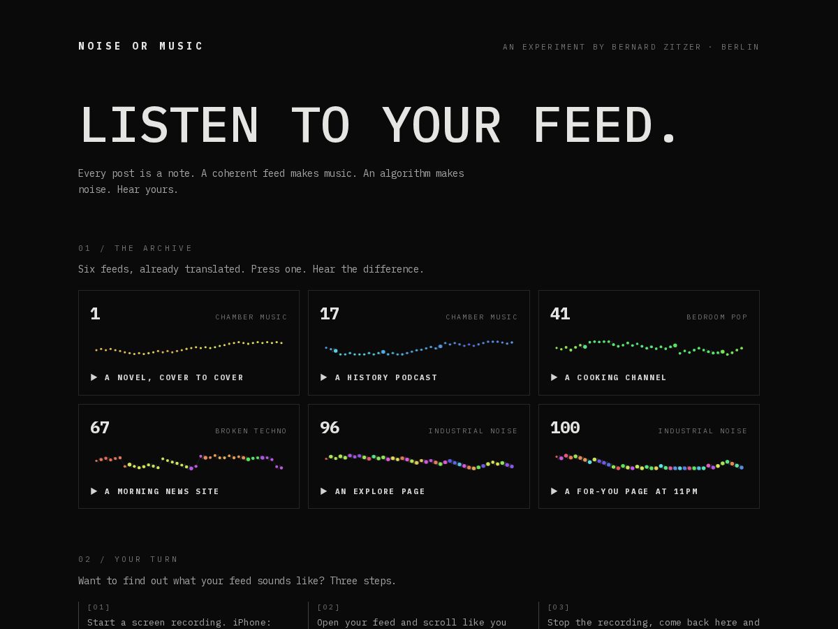 Landing-page snapshot of listentoyourfeed.com