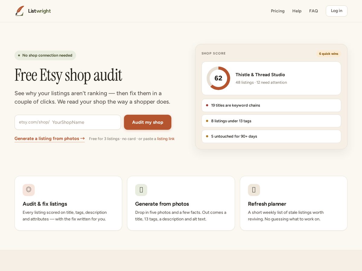 Landing-page snapshot of listwright.shop