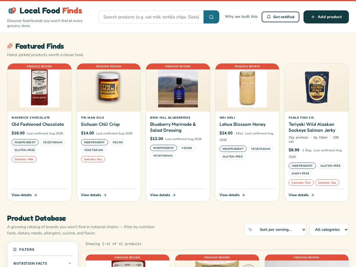 Landing-page snapshot of localfoodfinds.com