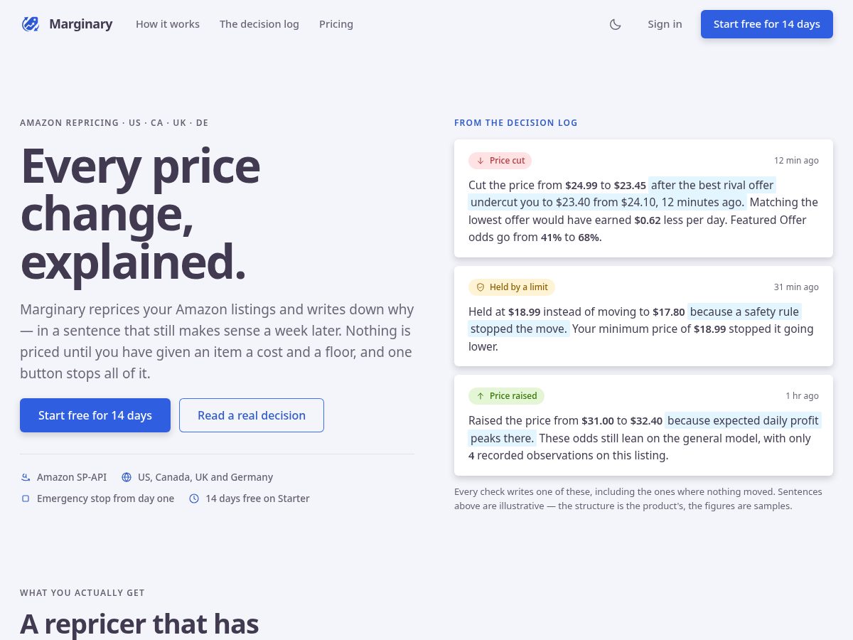 Landing-page snapshot of marginary.com