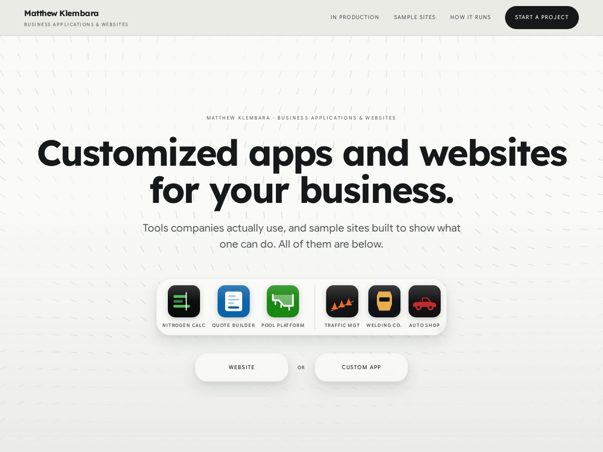 Landing-page snapshot of matthewklembara.com