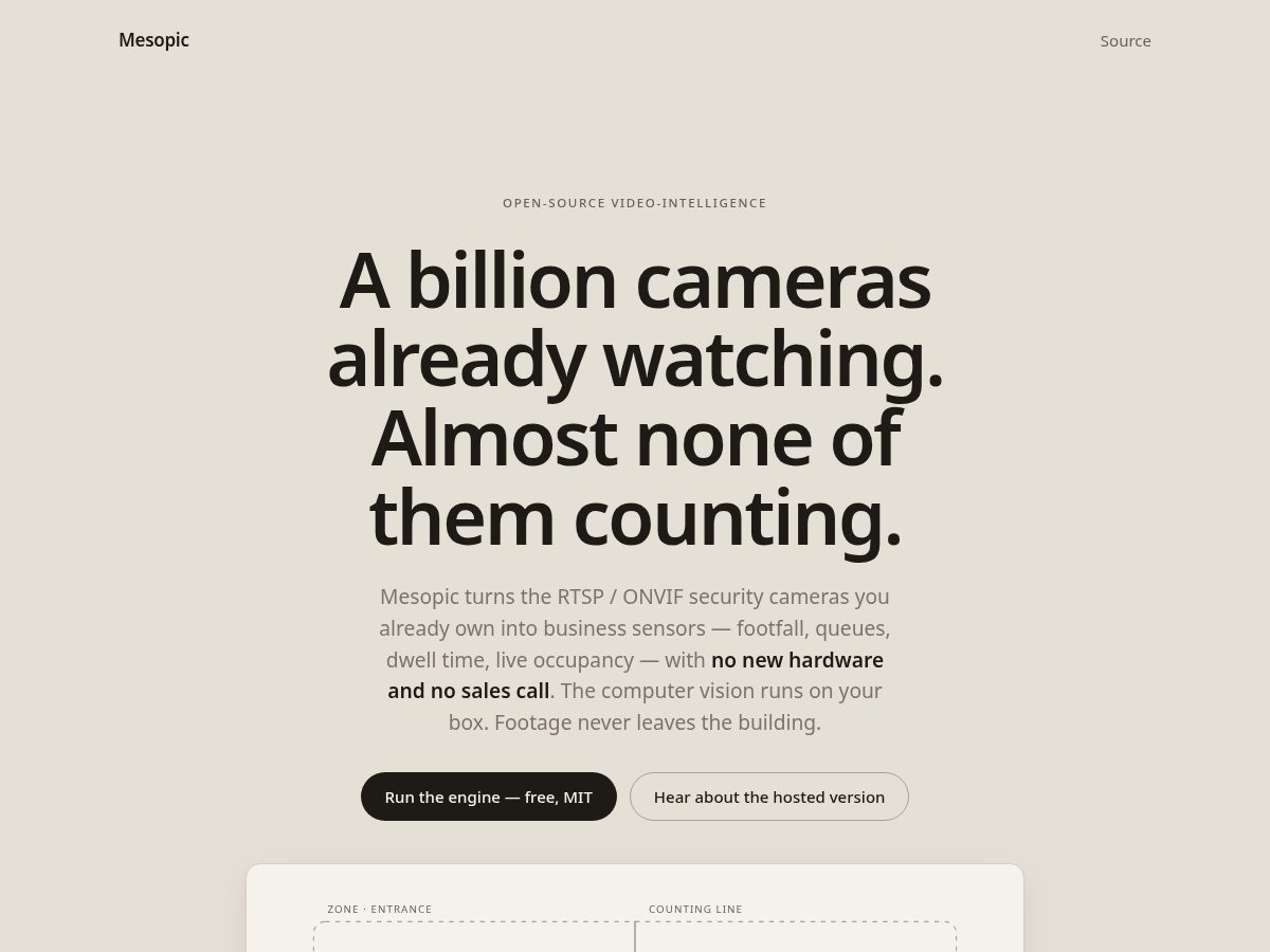 Landing-page snapshot of mesopic.dev
