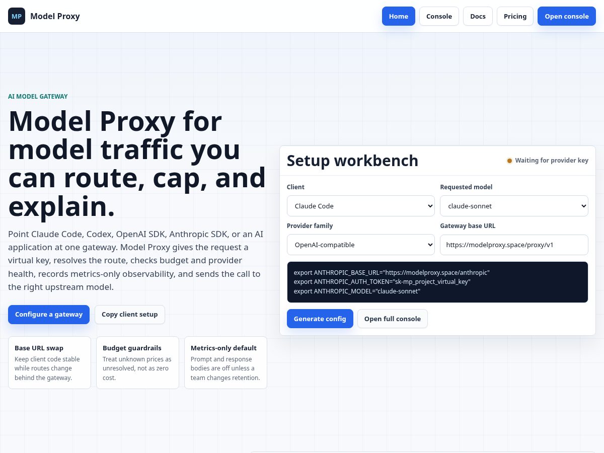 Landing-page snapshot of modelproxy.space