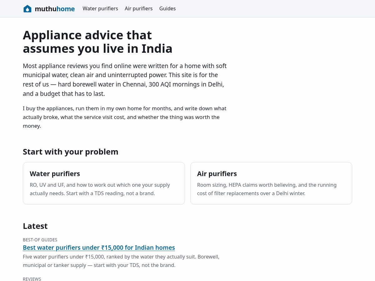 Landing-page snapshot of muthuhome.com