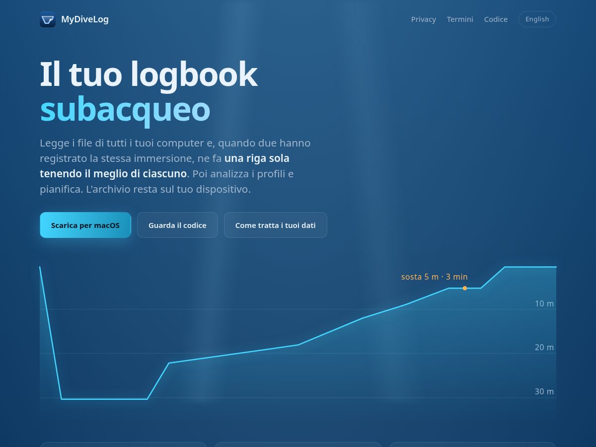 Landing-page snapshot of mydivelog.site