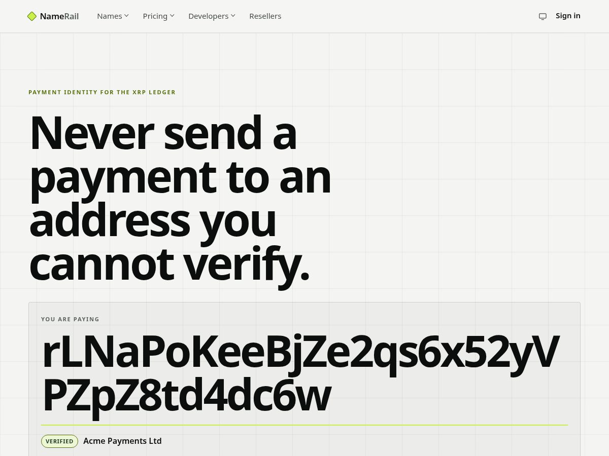 Landing-page snapshot of namerail.net