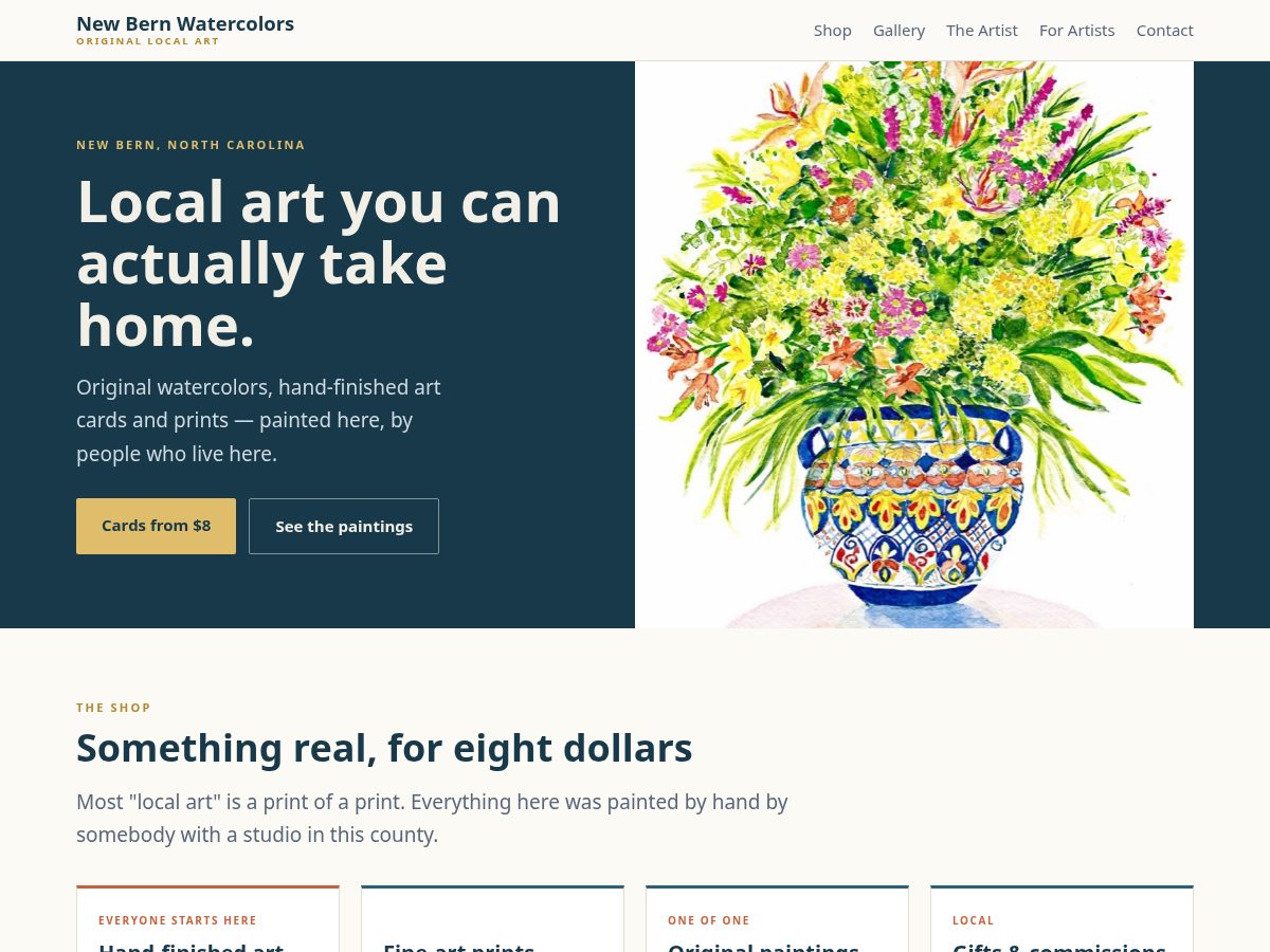 Landing-page snapshot of newbernwatercolors.com