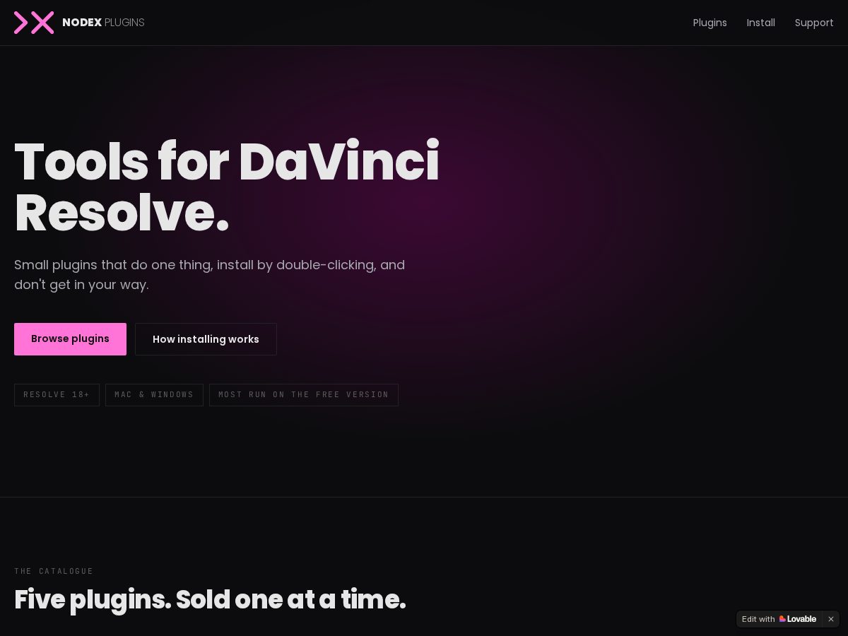 Landing-page snapshot of nodexplugins.com