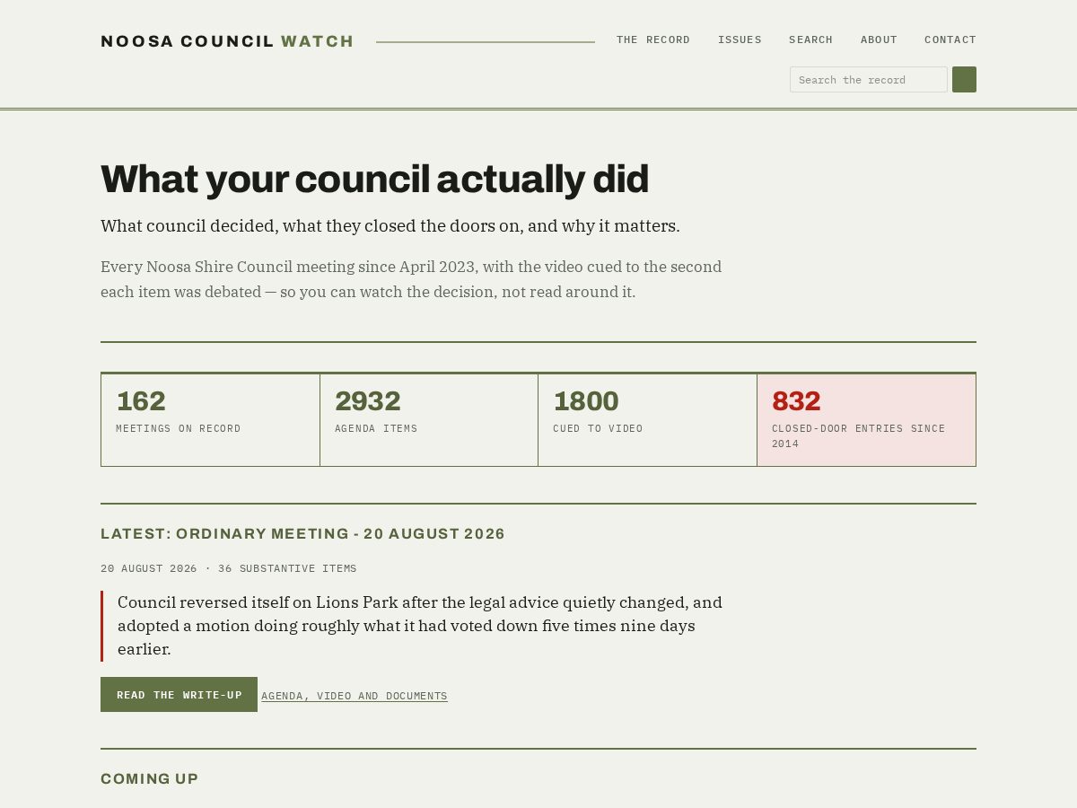 Landing-page snapshot of noosacouncilwatch.com