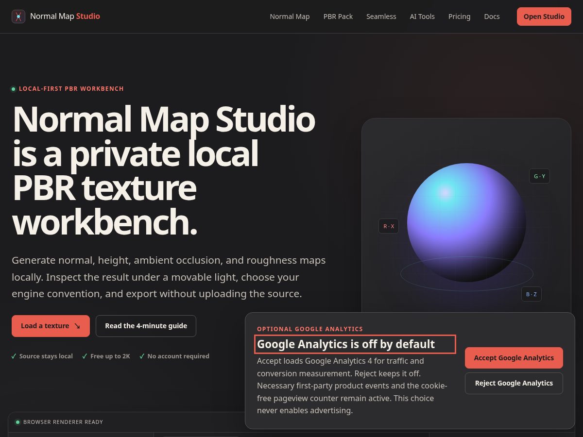 Landing-page snapshot of normalmapstudio.com