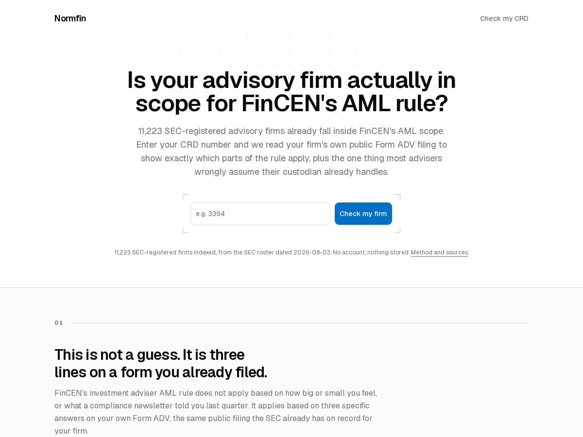 Landing-page snapshot of normfin.com
