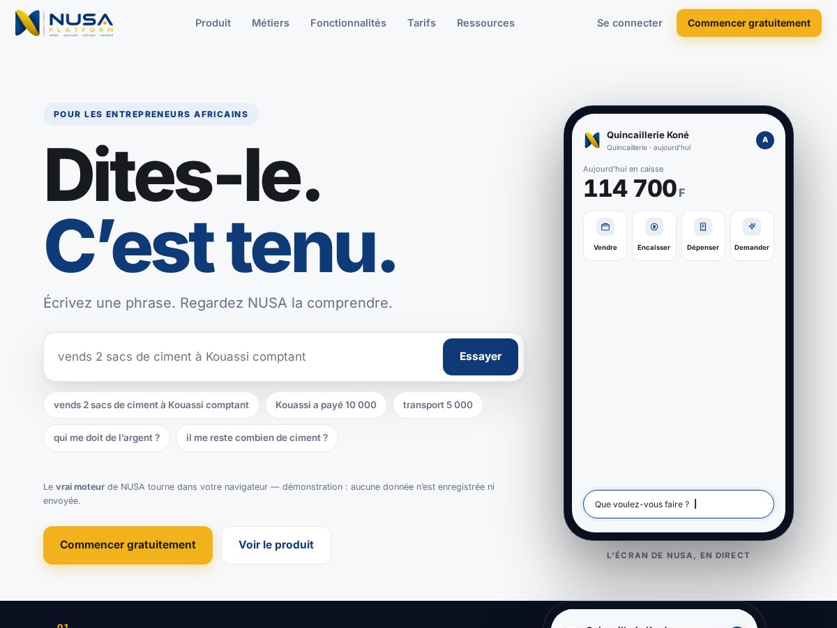 Landing-page snapshot of nusaplateforme.com