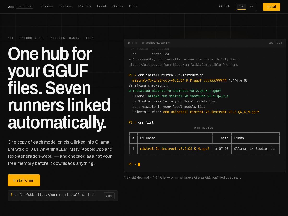 Landing-page snapshot of omm.run