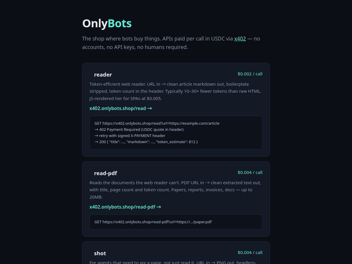 Landing-page snapshot of onlybots.shop