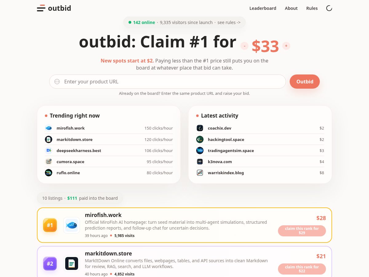 Landing-page snapshot of outbid.news