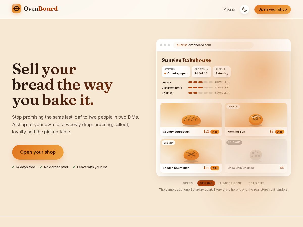 Landing-page snapshot of ovenboard.com