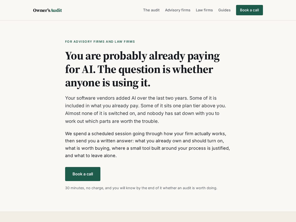 Landing-page snapshot of ownersaudit.com