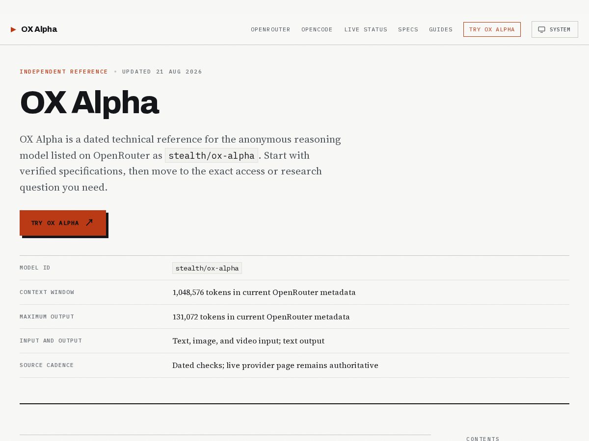 Landing-page snapshot of ox-alpha.net