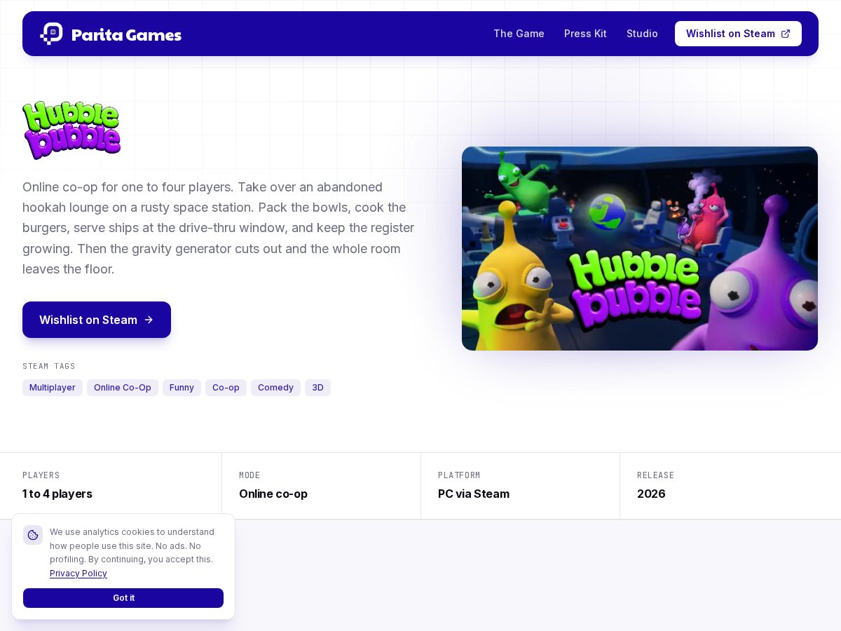 Landing-page snapshot of paritagames.com