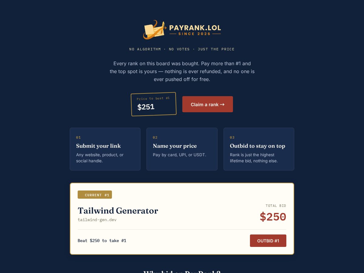 Landing-page snapshot of payrank.lol