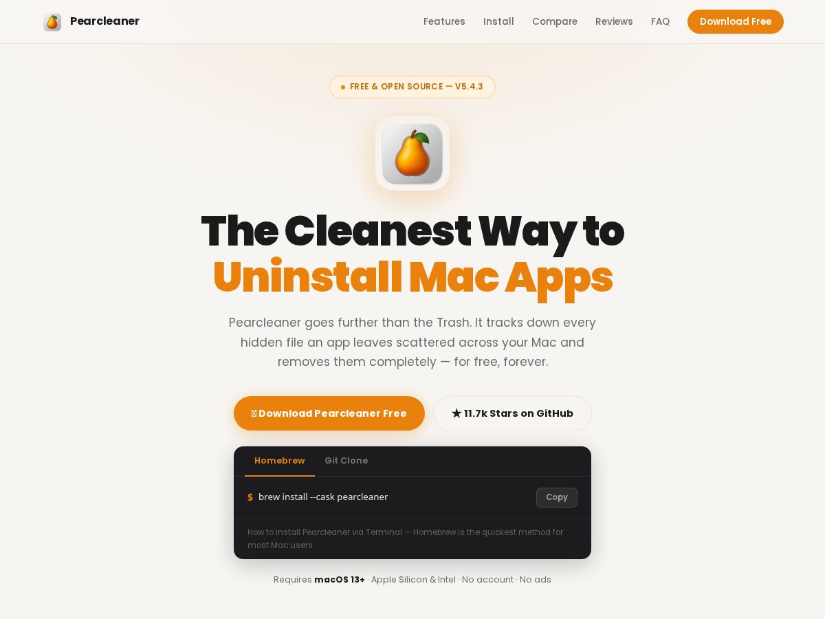 Landing-page snapshot of pear-cleaner.com