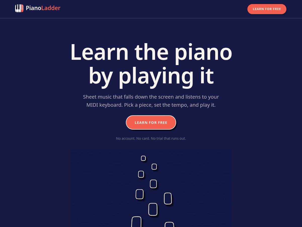 Landing-page snapshot of pianoladder.com