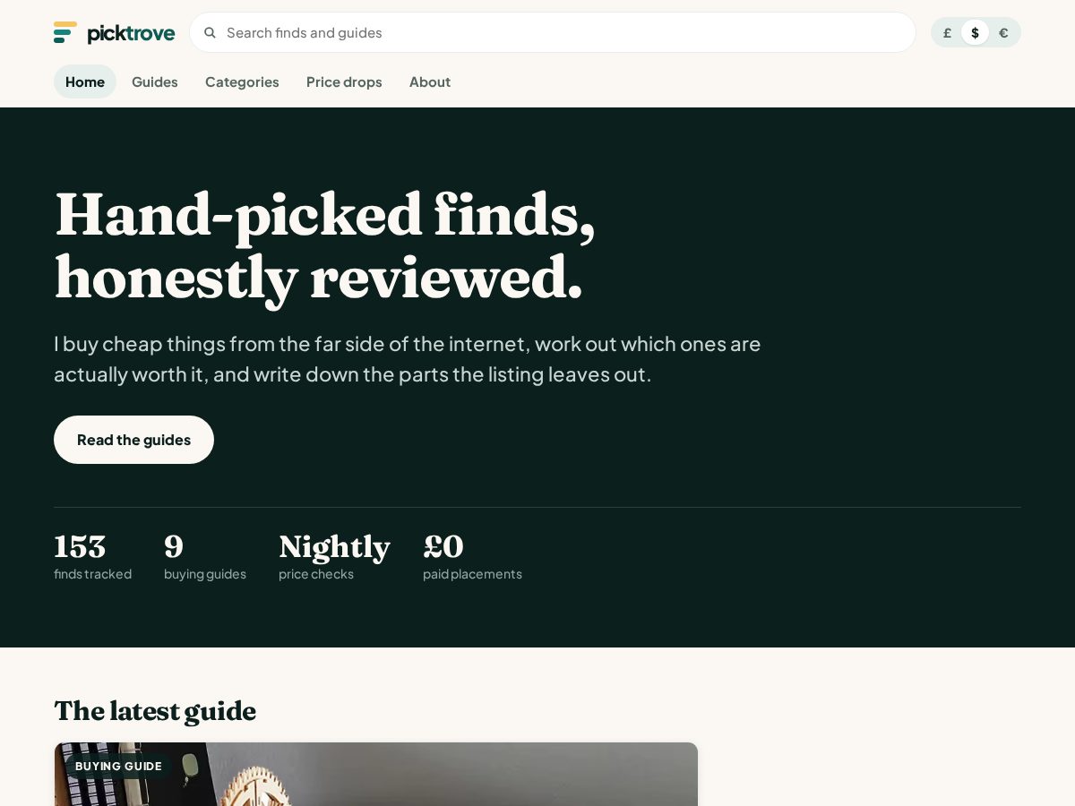 Landing-page snapshot of picktrove.com