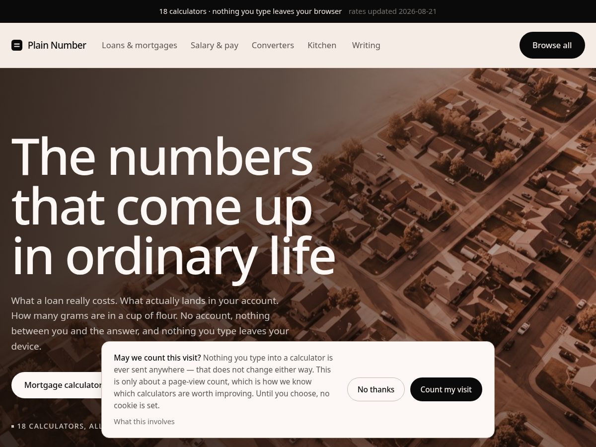 Landing-page snapshot of plainnumber.com