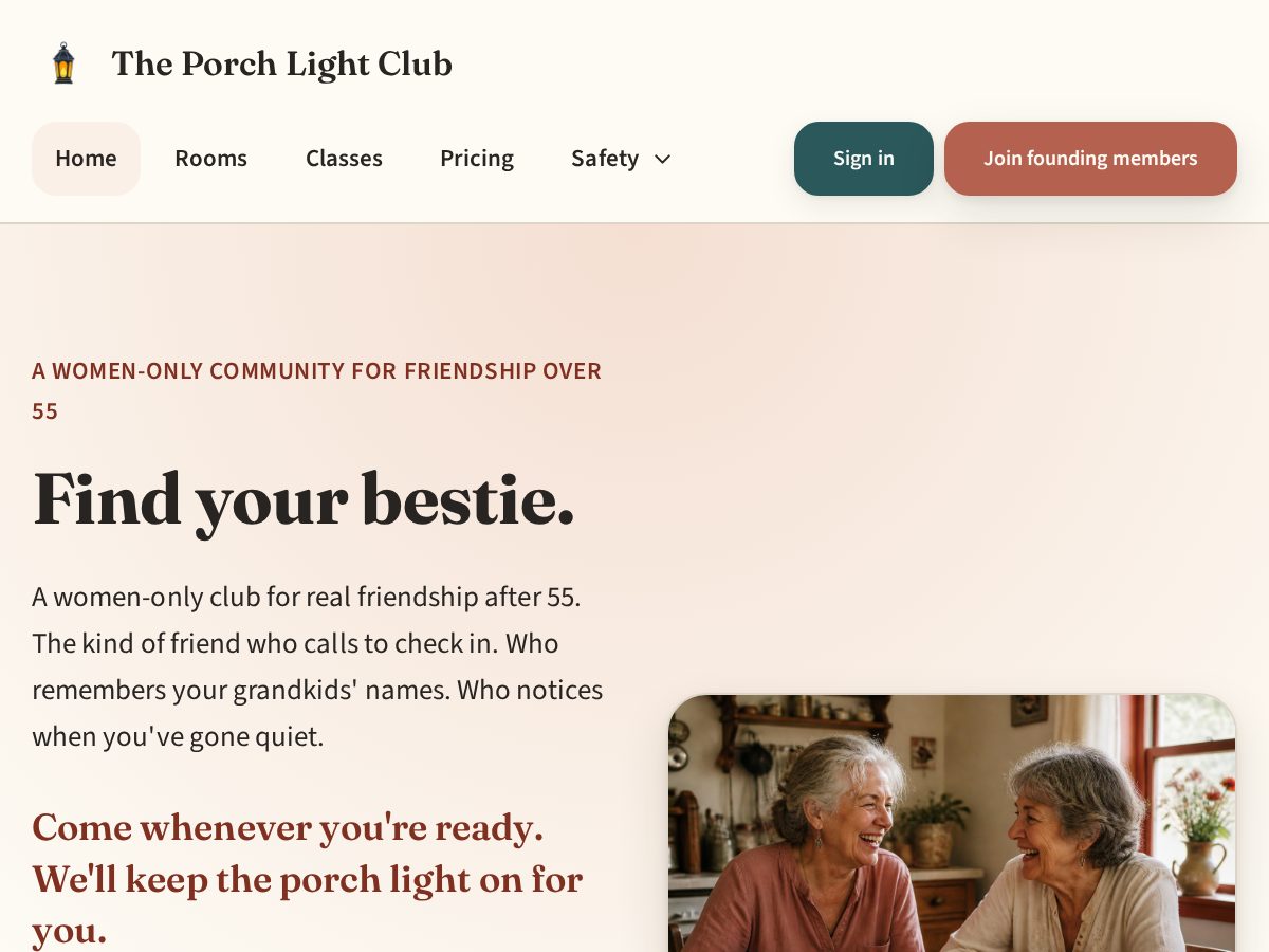 Landing-page snapshot of porchlightclub.com
