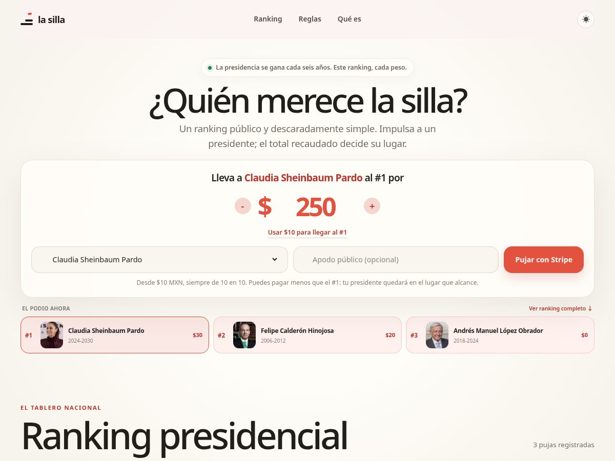 Landing-page snapshot of presidentes.lol