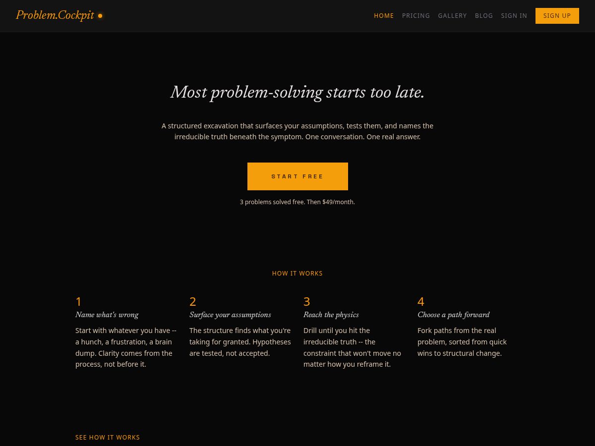 Landing-page snapshot of problemcockpit.com