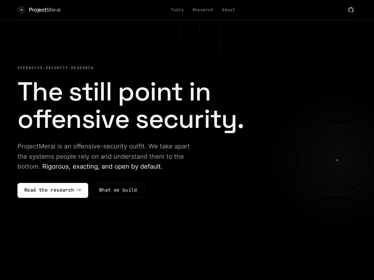 Landing-page snapshot of projectmerai.com