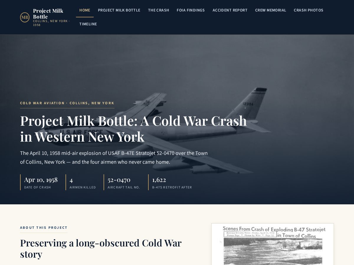 Landing-page snapshot of projectmilkbottle.org
