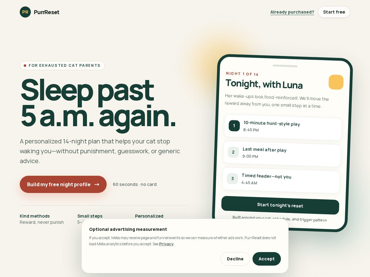 Landing-page snapshot of purrreset.com