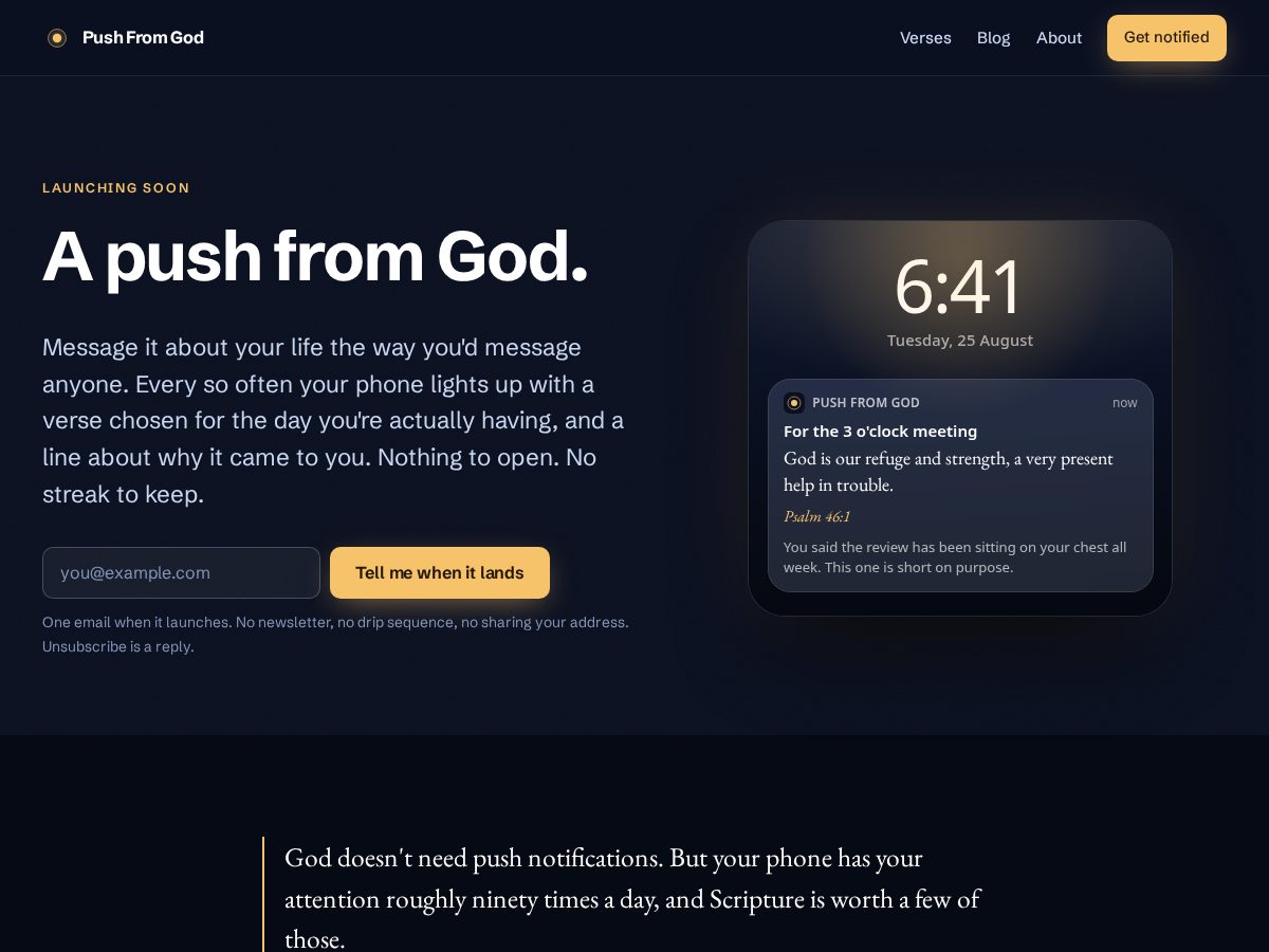 Landing-page snapshot of pushfromgod.com