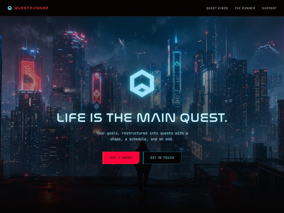 Landing-page snapshot of questrunner.net