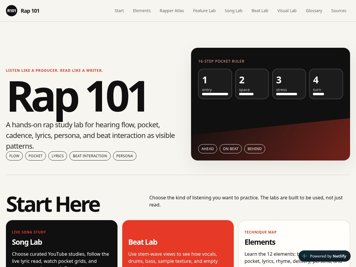 Landing-page snapshot of rap101lab.com